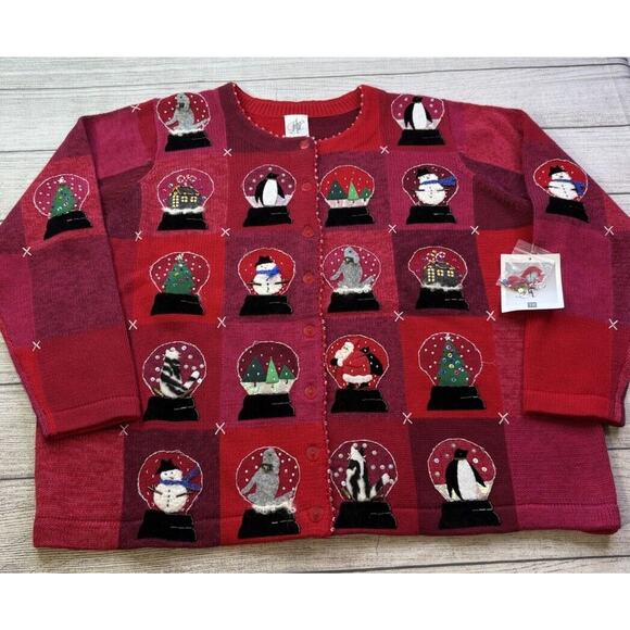 Fisher Hill Women’s Vintage Snowglobe “Ugly” Christmas Cardigan Sweater Size 1X - Picture 2 of 9